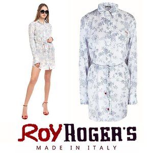 ROY ROGER'S S White Floral Cotton Shirt Dress Braided Belt Beach Mini Italy 2/XS